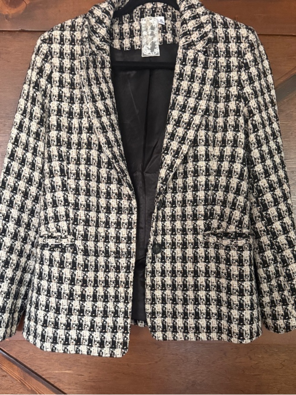 Checked Tweed Blazer Jacket - Black & White